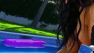 Sexy big boob MILF Gigi seduces step son by the pool in holiday