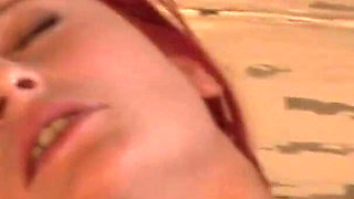 Dirty redhead gets fucked by two big cocks