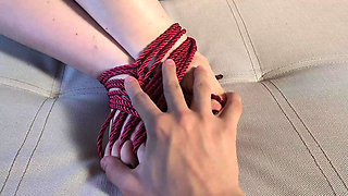 Giving my pale hot girlfriend a feet massage while I tied her up - Nawashi Black