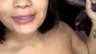 Passionate brunette shares steamy interracial threesome in homemade style