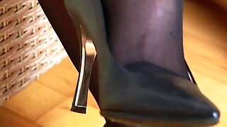 High Heels on Wooden Floor Asmr - Nylon Leg Rubbing, Shoe Sounds