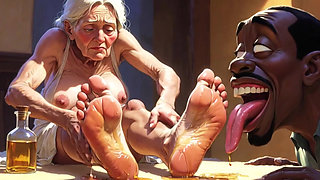Old Granny Foot Worship - Man Licking Oiled Wrinkled Soles