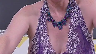American GILF Sindee Dix Will Show You a Great Time in Her Purple Lingerie and Nylon Pantyhose