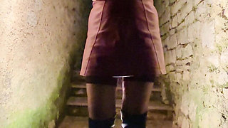 Outdoor Light Shows for the Slut in Thigh-high Boots Gagged with a Butt Plug