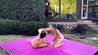 Oil Sex Wrestling with Strap on Punishment Round - Mars Solo & Parker Skyes Get Naked and Oiled up and Compete with Scissorholds