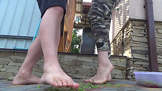 You will eat any food and dirt from our feets and maybe we will let  you cum bitch !