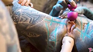 Tattooed Girl Anal Fuck with Big Toy in Van - Lesbian Roadtrip Sex