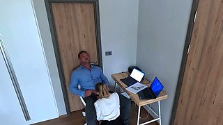 Secretary sucks dick and fucks boss during working hours