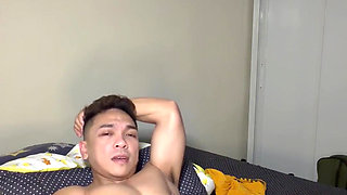 Asian Twink Jerks off with Nipple Clamps for Huge Load