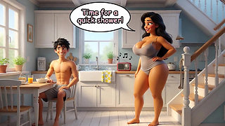 The beautiful stepmother summer tease in the house builds to passionate kitchen encounter (AI generated)