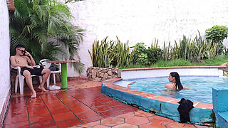 I Fuck My Latina Stepmom in the Bathroom of My House After Fucking Together in the Pool Real Amateur Sex