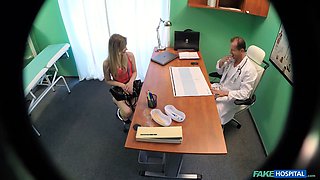 Blond gets banged all over the office by randy doctor - fake health center