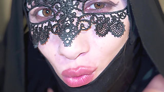 Seductive Hijab Beauty in Black Lace Mask