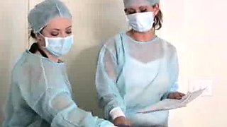 Nurses jerk and suck off Johhny to get a semen sample,