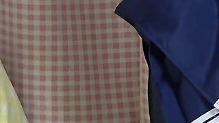 Natural Tits Spill Out of Student Uniform, Thighs and Legs in Miniskirt, Wedgie Thong, Feet in Socks, View Under the Desk