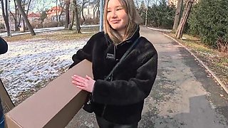 Blonde girl with a freaky filler face gets to cheat on her man