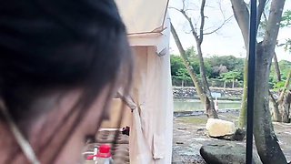 Sexy brunette teen outdoor masturbation