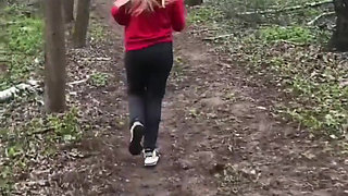 Blonde in Red Hoodie Teases in the Woods, Strips at Home and Gets Golden Shower on Her