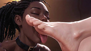 Interracial Foot Worship - Ebony Slave Serving Blonde Queen Feet