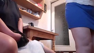 Lesbian Housekeeper Licks Pussy Under Table While Washing Dishes - Risky Kitchen Sex With My Girlfriend