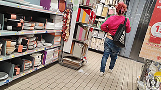 Crazy Rebeca Addams in Jeans Buttcrack at the Supermarket