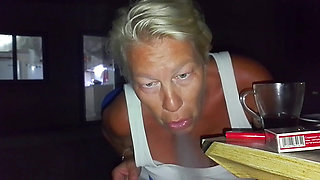 A neighbor fucked me on the street and in the kitchen in a caf&eacute;