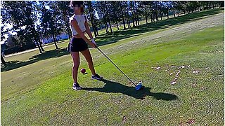 Flashing At Golf Public Braless And No Panties Upskirt With People Around