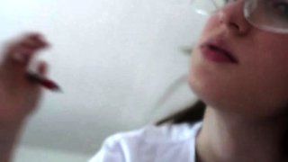 Close up with teen blonde sex doll rubbing her cunt