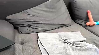 Big tit shemale jerks her long cock