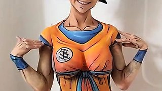 MILF cosplayer reveals fabulous big tits in the shower