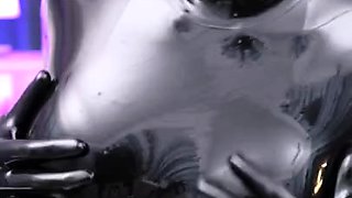 Latex slut solo anal masturbation