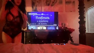 Amateur young brunette enjoys dildo on solo masturbation