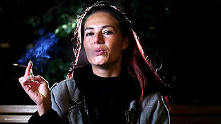 Sexy Russian Beauty Smoking Cigarette by Seaside