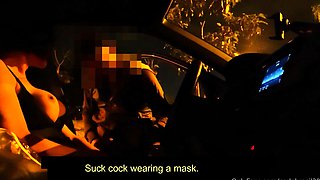 Slutty amateur flashing her big boobs in the backseat