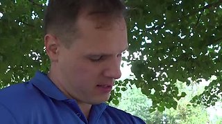 T-girl Bella Gold shows off her big ass and tight pussy in public outdoor sex