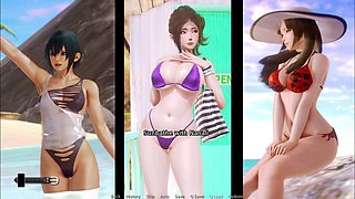 Waifu academy, 3d, beach big boobs