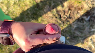 Caught jerking in public and decided to help to cum public handjob