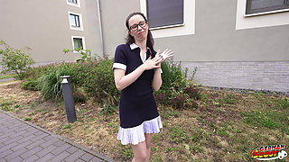 German Scout - Slim and Shy German Glasses Student Girl Ronya Rabe at Casting Fuck