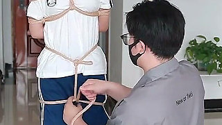 The Innocent Girlfriend Is Bound with Ropes in Her School Uniform