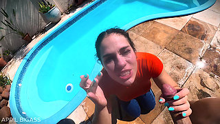 Wet Big Ass Brunette Gets Face Fucked by the Pool
