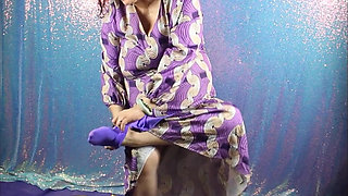 Behind the Scenes with Haydee Rodriguez -purple Stockings Gold High Heels
