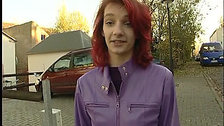 Redhead teen with small tits gives an amazing blowjob at casting