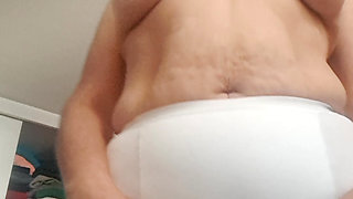 Mature stepmother showing her large panties to stepson on camera