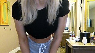 Blonde teen babe in sexy lingerie undressing