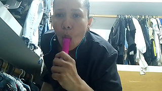 MILF Maid Masturbates Her Big Ass in Her Boss's Locker Room While He Works
