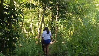 Two busty and big-assed women and an old man have a threesome in the jungle