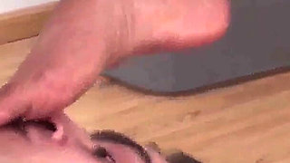 She puts her slave lick her feet at work