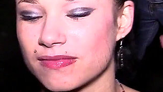 Horny Big Tits Sasha Daniels Goes Dogging to Suck off Perverted Older Men and Take Big Loads on Her Face