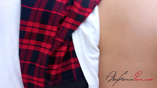 Teacher convinces student to fuck and she comes on brakes! Student eats her teacher's semen