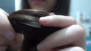 An Indian Girl Combs Her Hair Naked, Then Makes an Asmr Video of Herself Combing Her Hair, Then Shows It up Close, Making Asmr